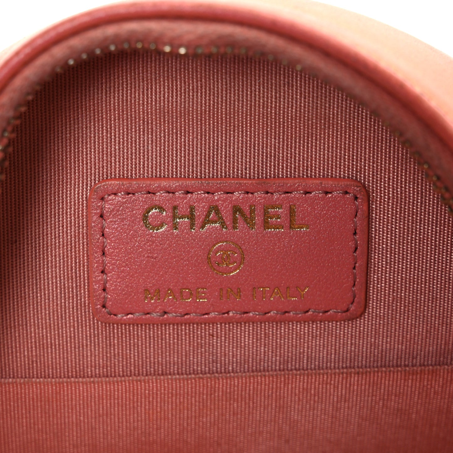 Iridescent Calfskin Quilted Chanel 19 Round Clutch With Chain Pink