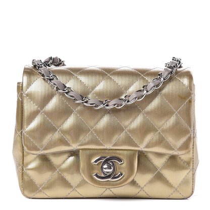 Chanel Striated Patent Quilted Mini Square Flap Gold 1 of 8