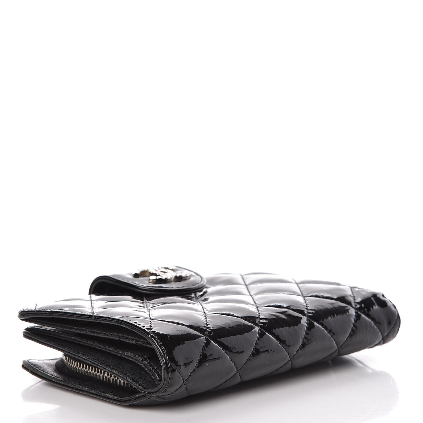 Patent Quilted Brilliant Zipped Pocket Wallet Black