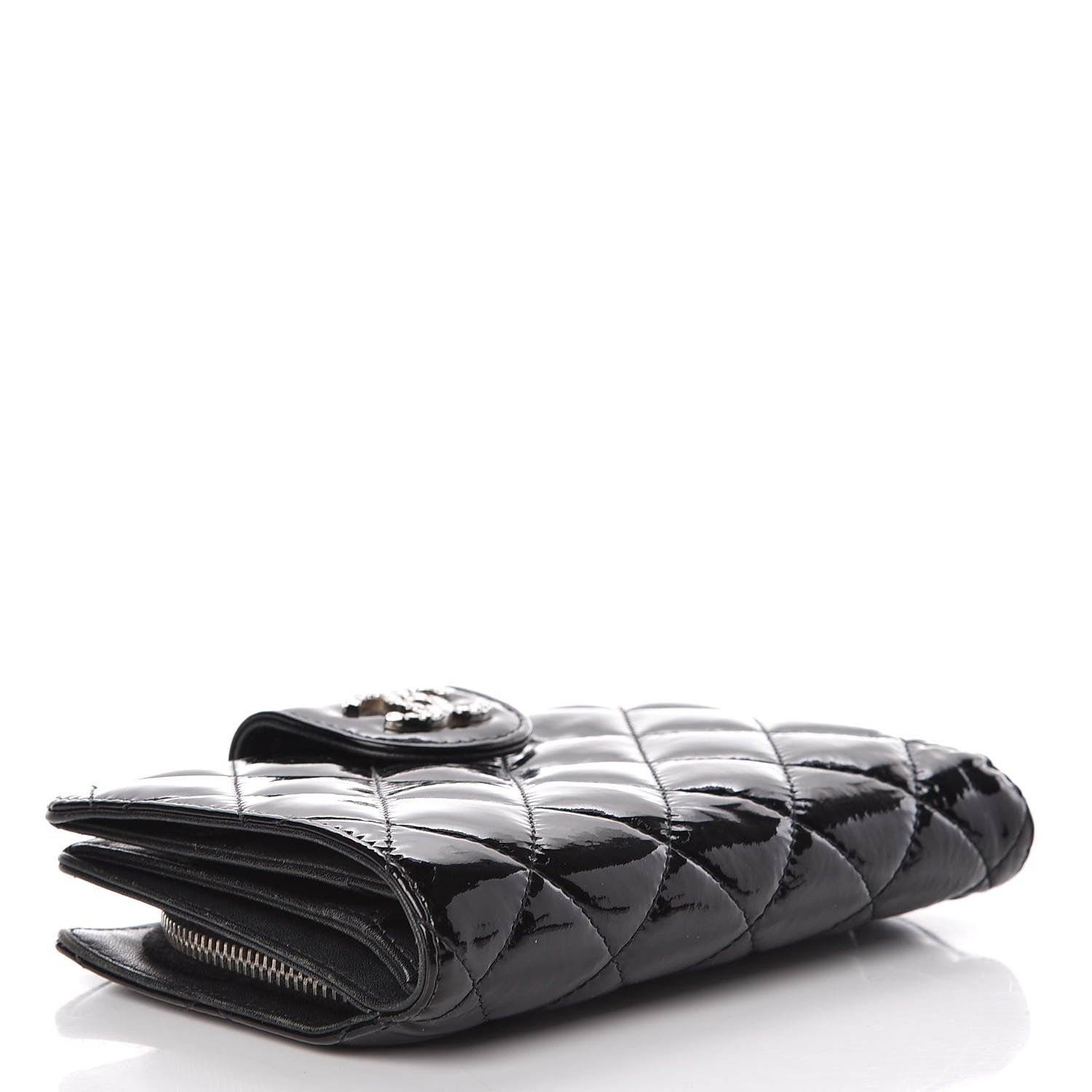 Chanel Patent Quilted Brilliant Zipped Pocket Wallet Black 4 of 8