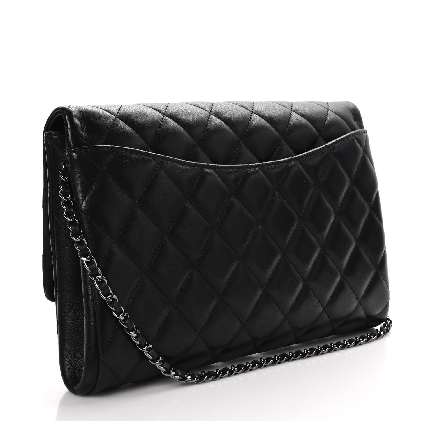 Lambskin Quilted Clutch with Chain Flap Black