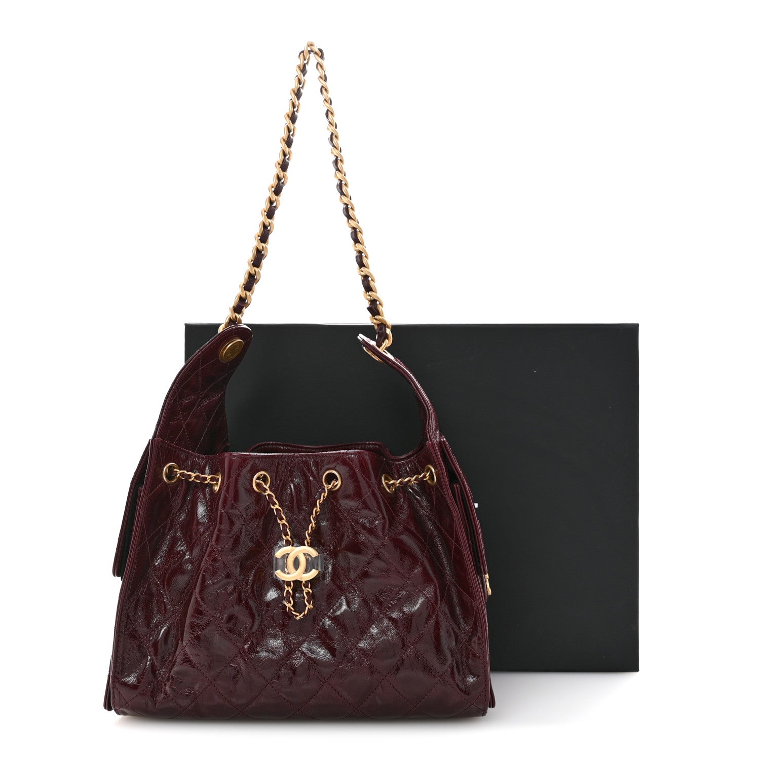 Chanel Shiny Crumpled Calfskin Quilted Small Chanel 25 Handbag Burgundy 11 of 11