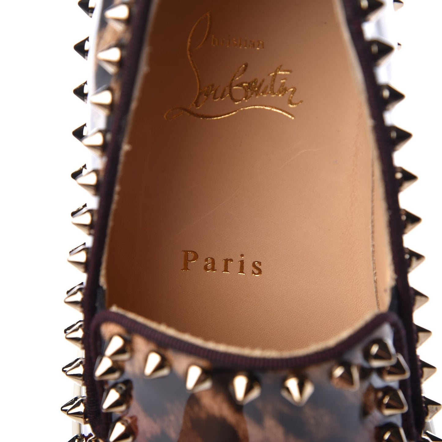 Patent Degrade Leopard Studded Womens Pik Boat Flat Loafers 37 Bronze
