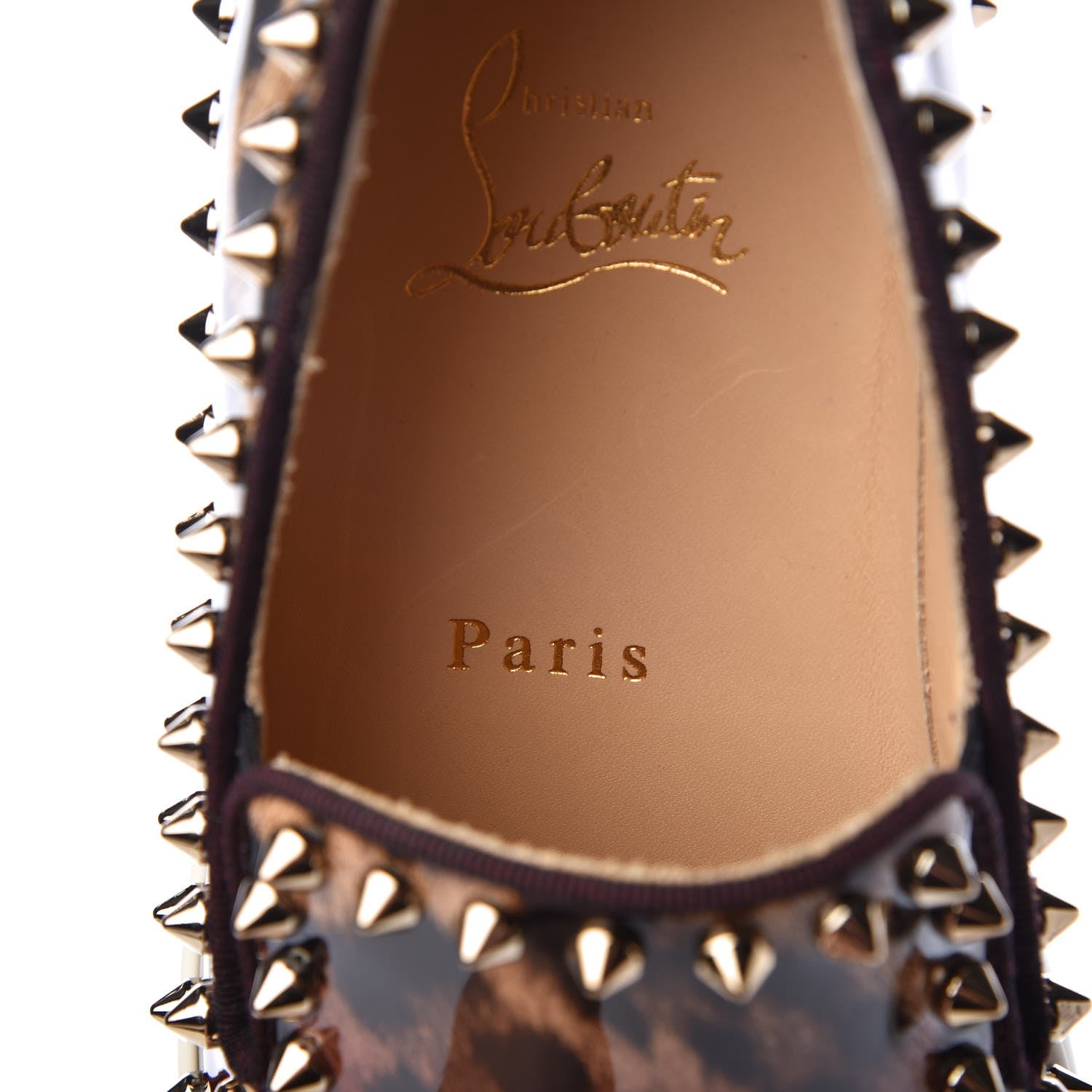 Christian Louboutin Patent Degrade Leopard Studded Womens Pik Boat Flat Loafers 37 Bronze 9 of 10
