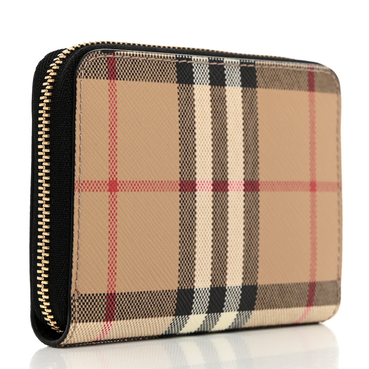 Burberry E-Canvas Vintage Check Mini Zip Around Wallet Birch Black 3 of 6