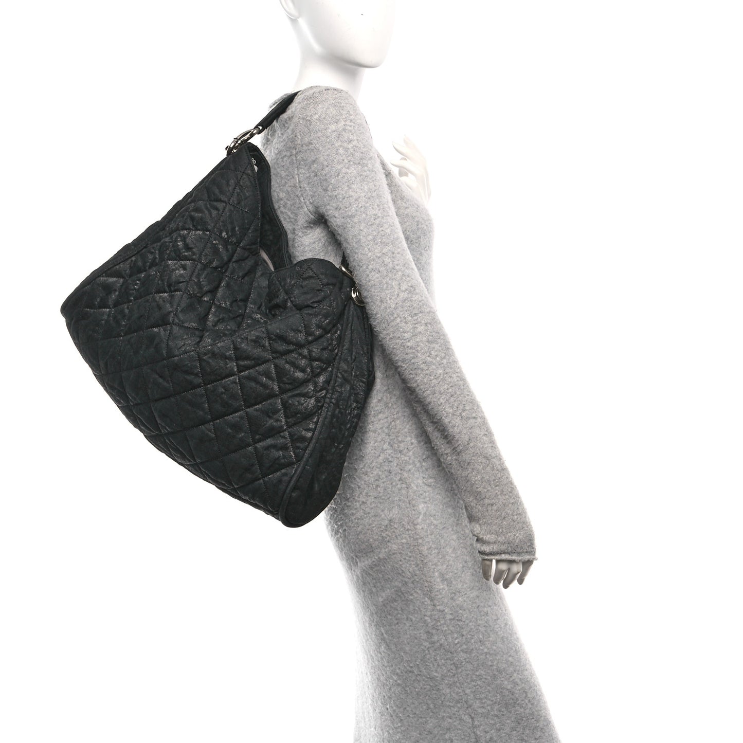 Crinkled Coated Canvas Le Marais Hobo Black