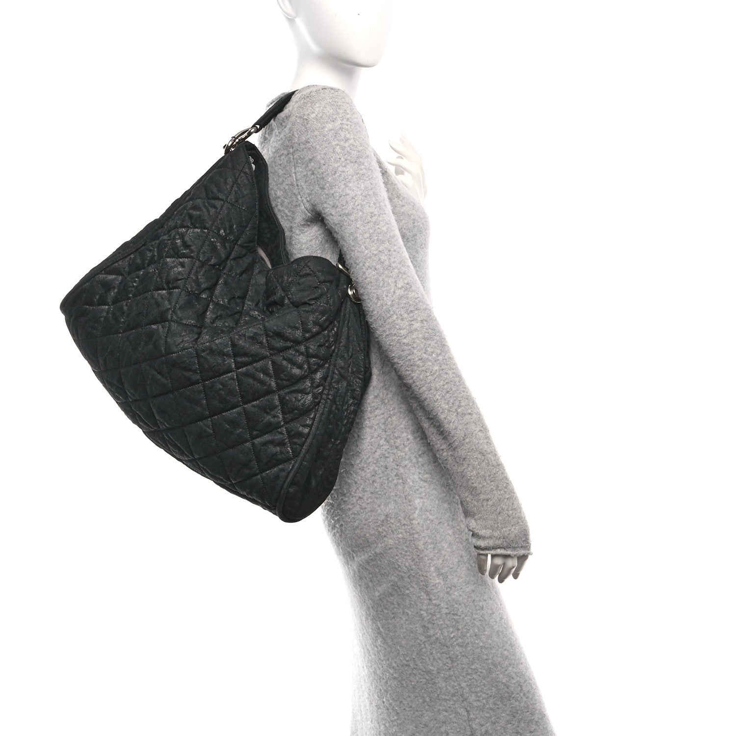 Chanel Crinkled Coated Canvas Le Marais Hobo Black 2 of 12