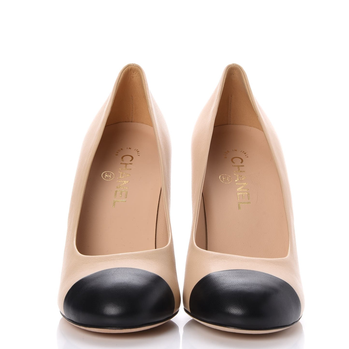 Lambskin Pearls Cap Toe Pumps 39.5 Beige Black