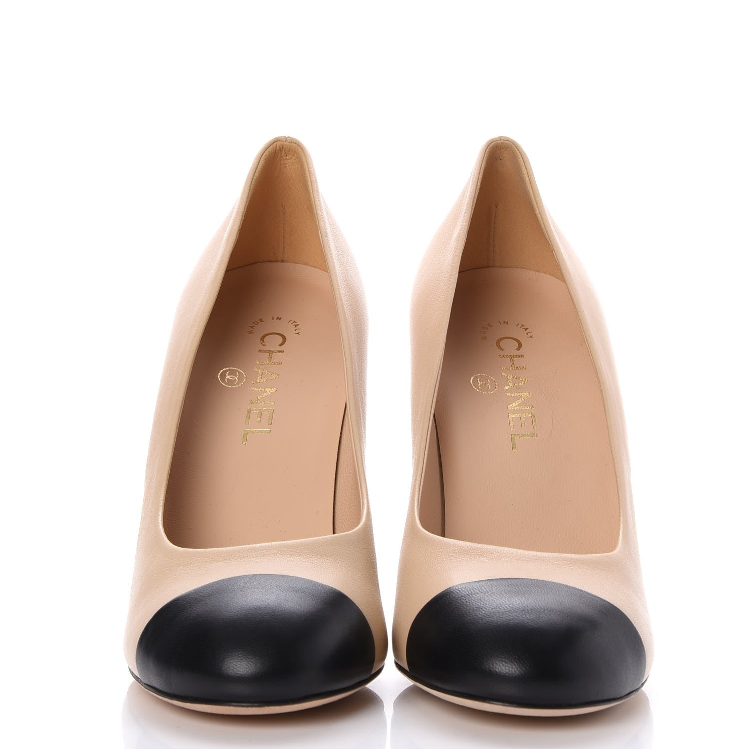 Chanel Lambskin Pearls Cap Toe Pumps 39.5 Beige Black 2 of 8