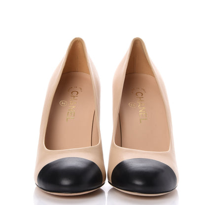 Chanel Lambskin Pearls Cap Toe Pumps 39.5 Beige Black 2 of 8