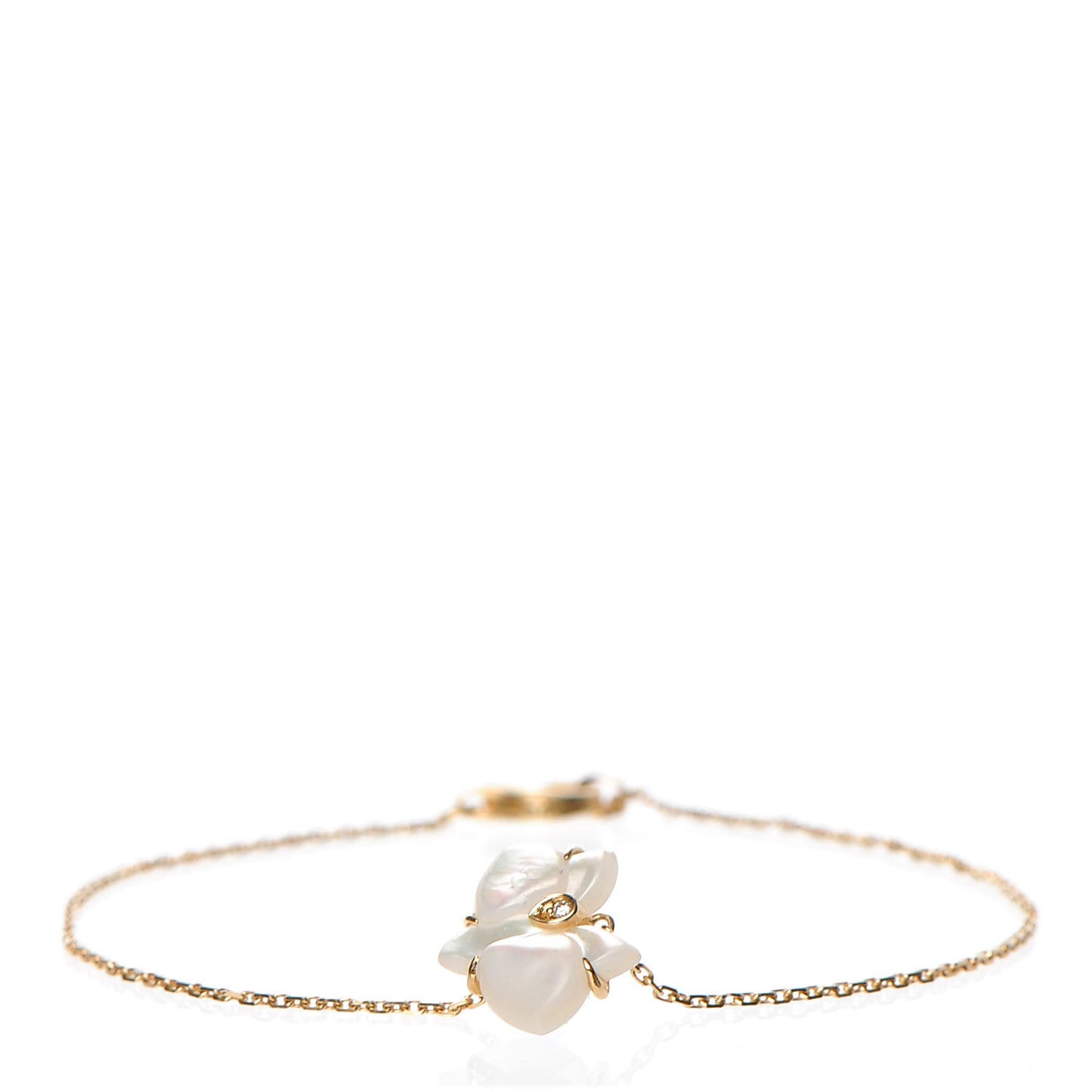 18K Yellow Gold Diamond White Mother of Pearl Caresse D'Orchidees Par Cartier Bracelet