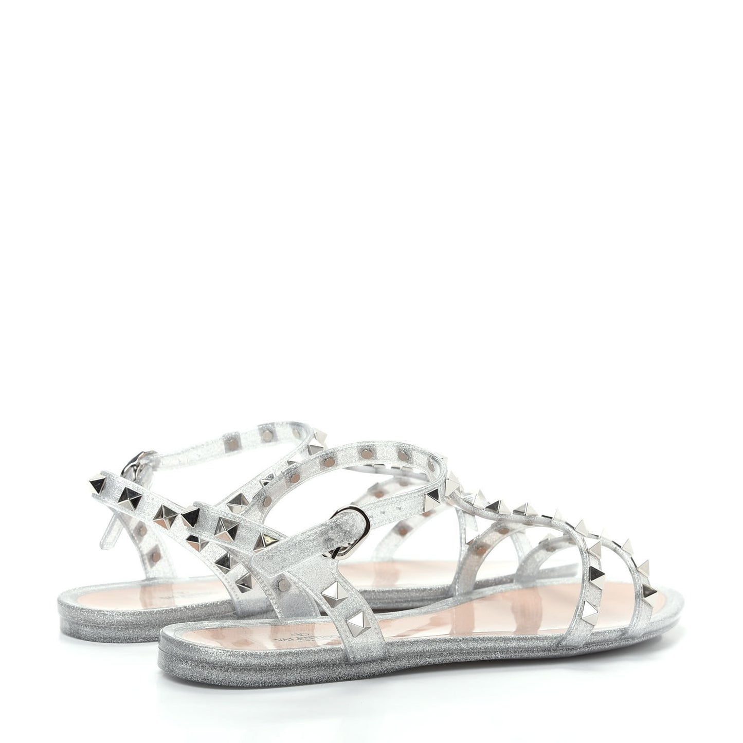 PVC Jelly Glitter Rockstud Caged Sandals 38 SIlver