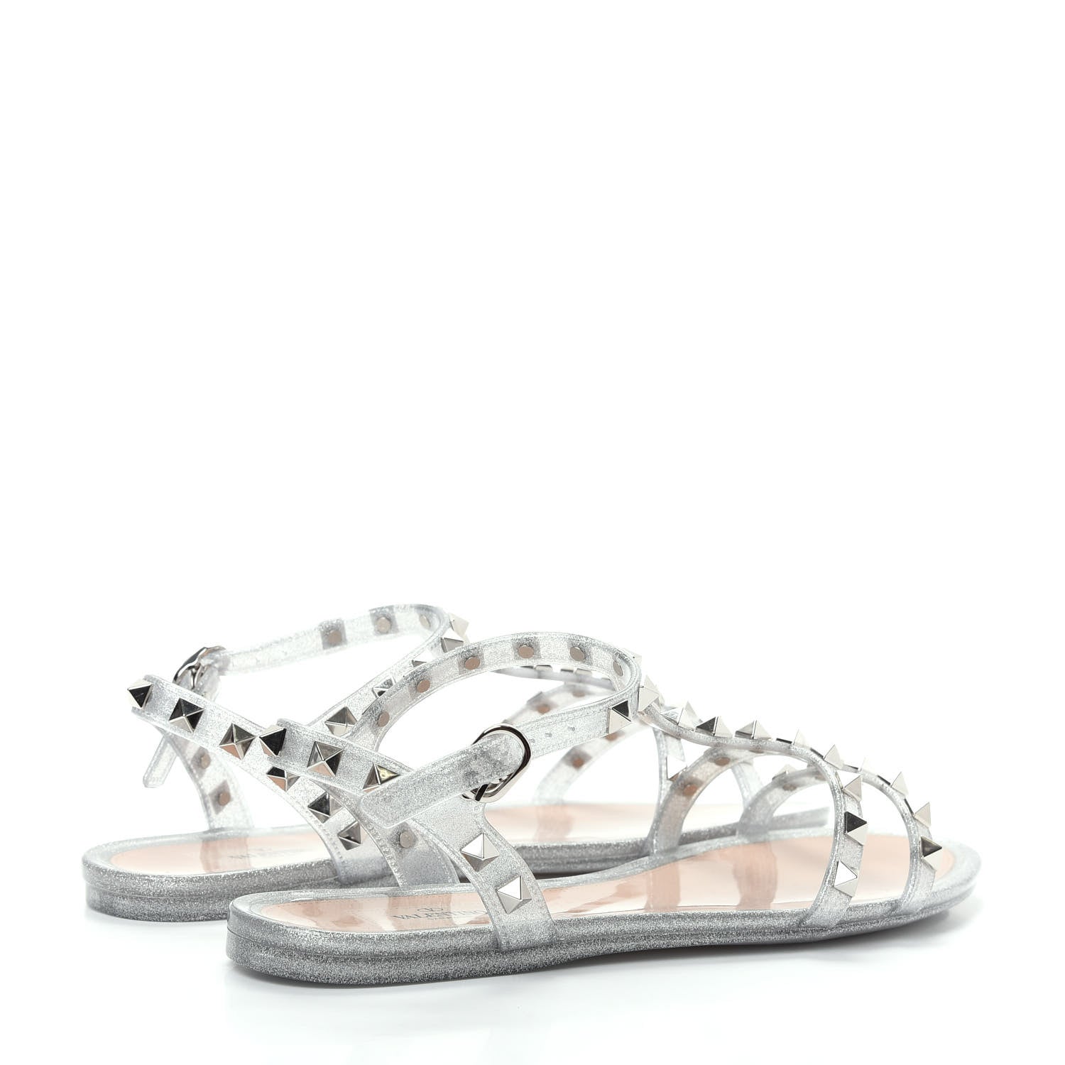 Valentino Garavani PVC Jelly Glitter Rockstud Caged Sandals 38 SIlver 4 of 10