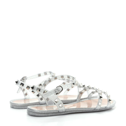 Valentino Garavani PVC Jelly Glitter Rockstud Caged Sandals 38 SIlver 4 of 10