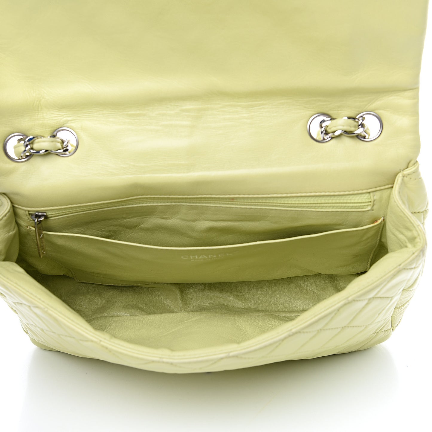 Lambskin Quilted Jumbo Single Flap Green