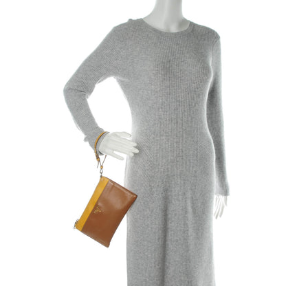 Prada Saffiano Bi-Color Wristlet Clutch Caramel Mimosa 2 of 8