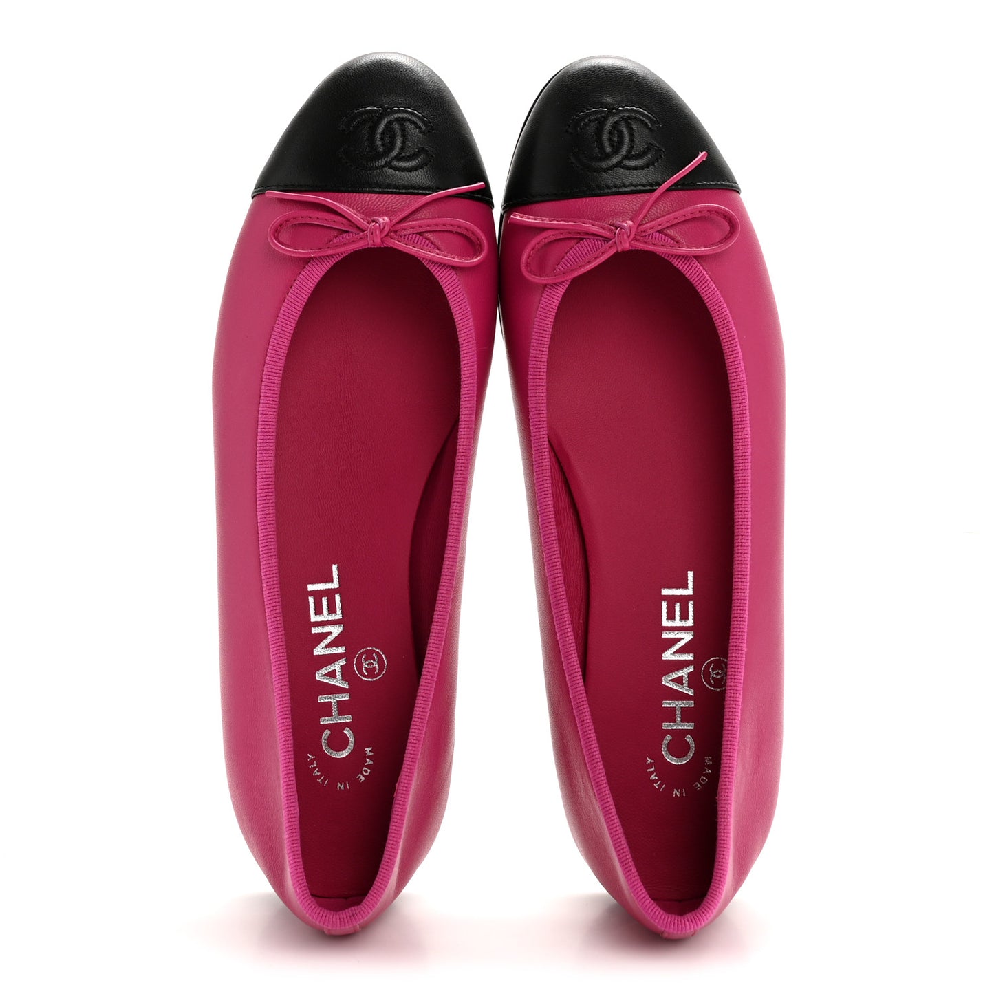 Calfskin Cap Toe CC Ballerina Flats 37.5 Fuchsia Black