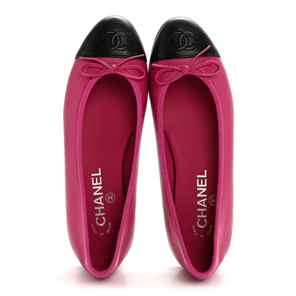Chanel Calfskin Cap Toe CC Ballerina Flats 37.5 Fuchsia Black 2 of 10