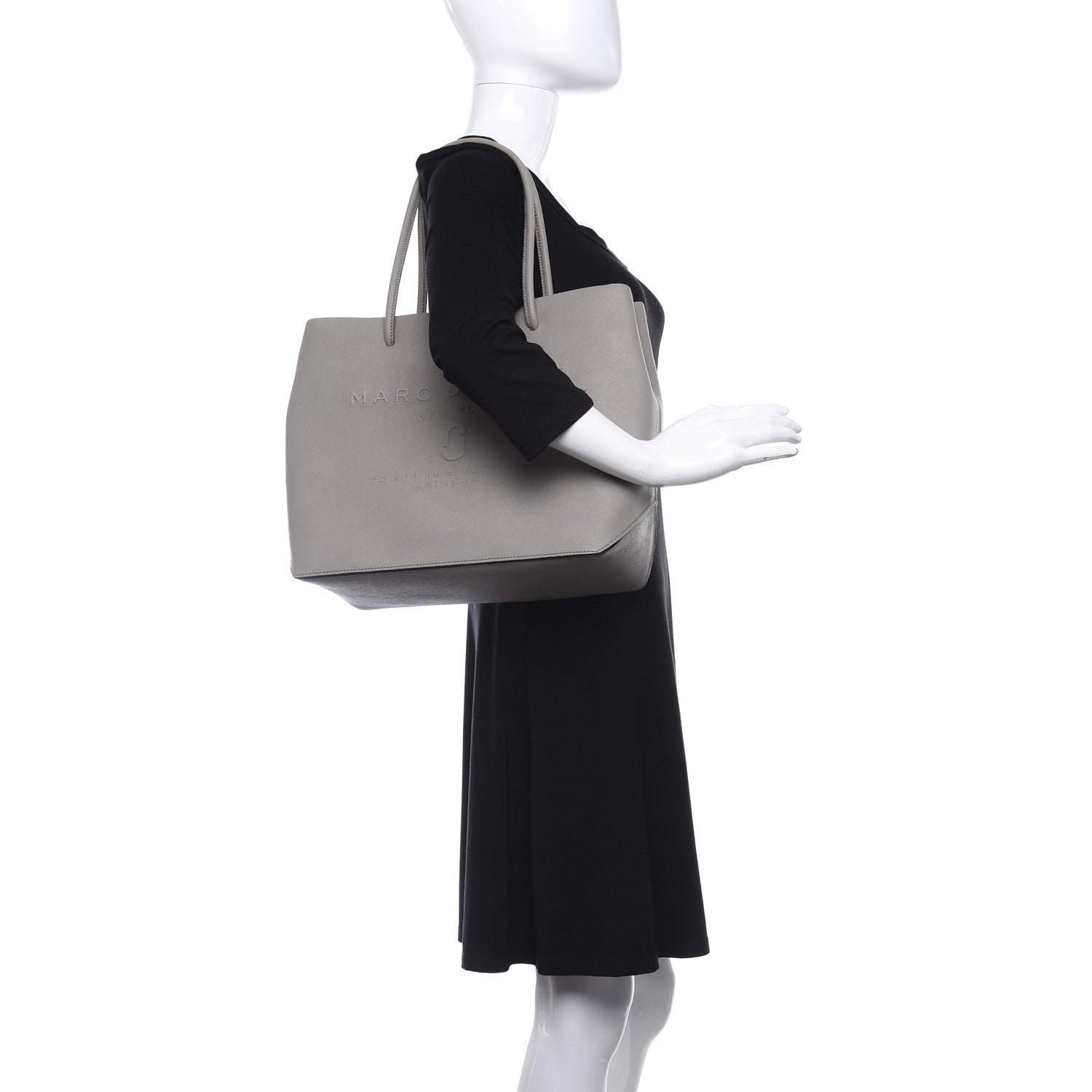 Marc Jacobs Calfskin Embossed Logo East West Shopper Tote Grey 2 of 9