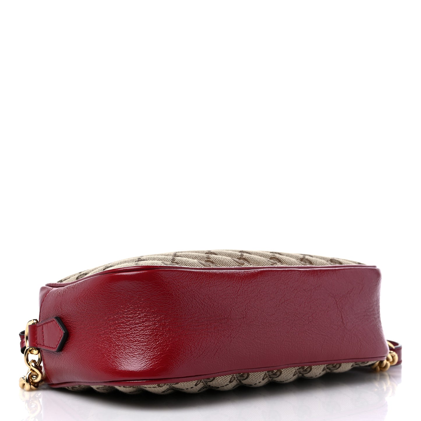 Monogram Azalea Calfskin Matelasse Diagonal Small GG Marmont Chain Shoulder Bag Beige Ebony New Cherry Red