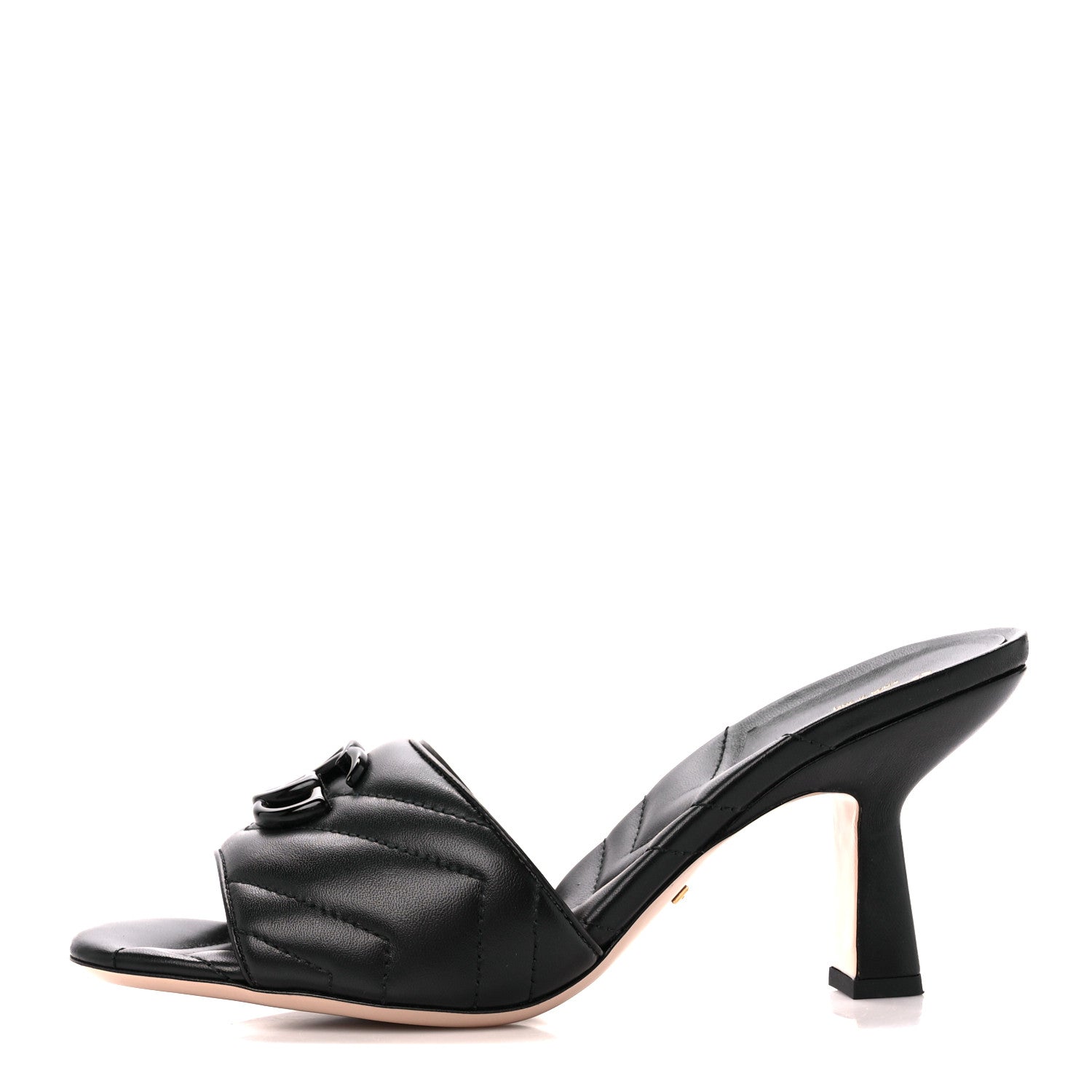 Gucci Nappa Matelasse Monochrome GG Marmont 75mm Slide Sandals 38.5 Black 1 of 9