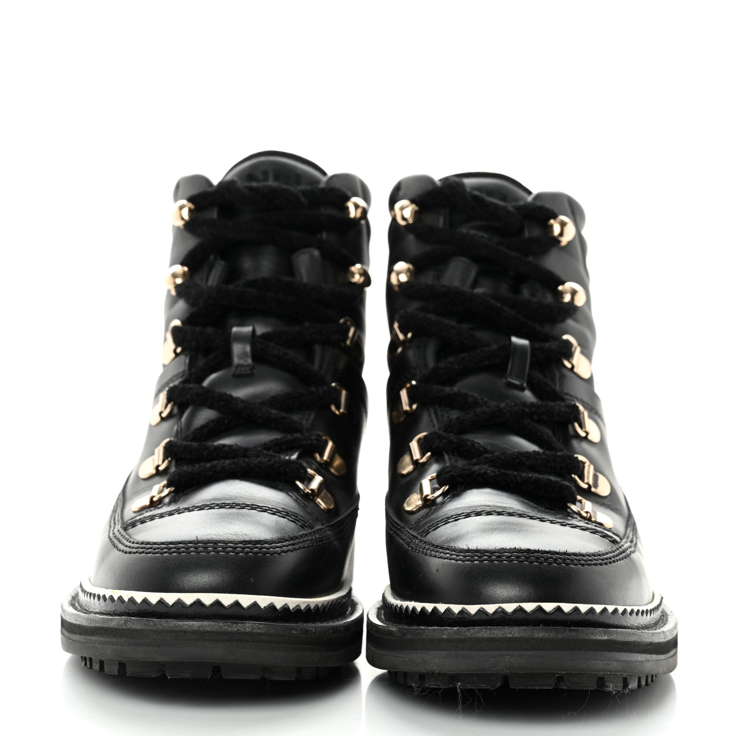 Chanel Calfskin Lambskin Lace Up Boots 37.5 Black 2 of 9