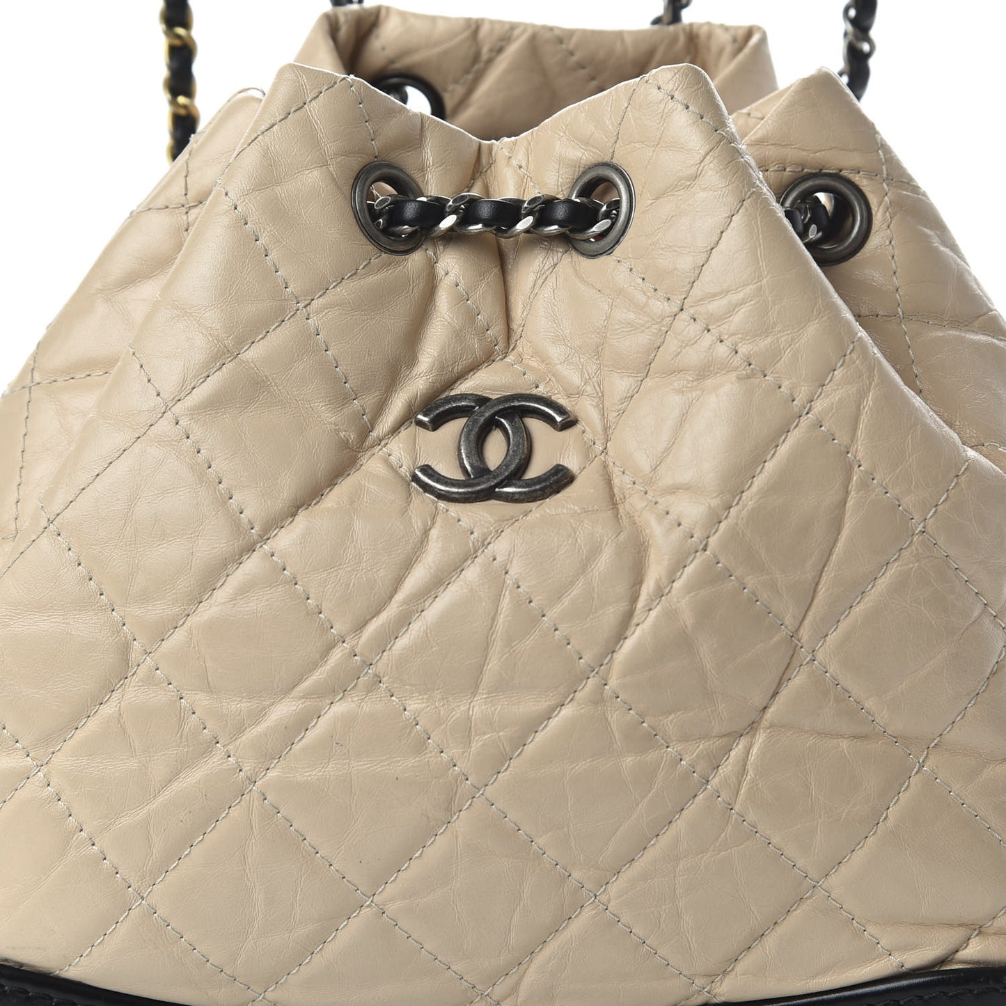 Aged Calfskin Quilted Small Gabrielle Backpack Beige Black
