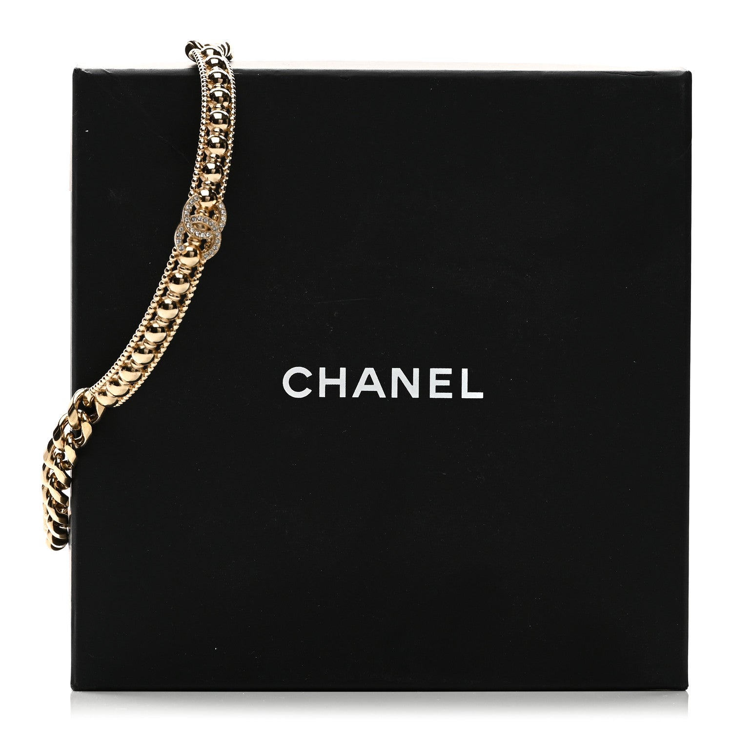 Chanel Metal Crystal Bead Chain Link CC Choker Necklace Gold 5 of 5