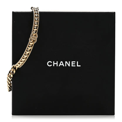 Chanel Metal Crystal Bead Chain Link CC Choker Necklace Gold 5 of 5