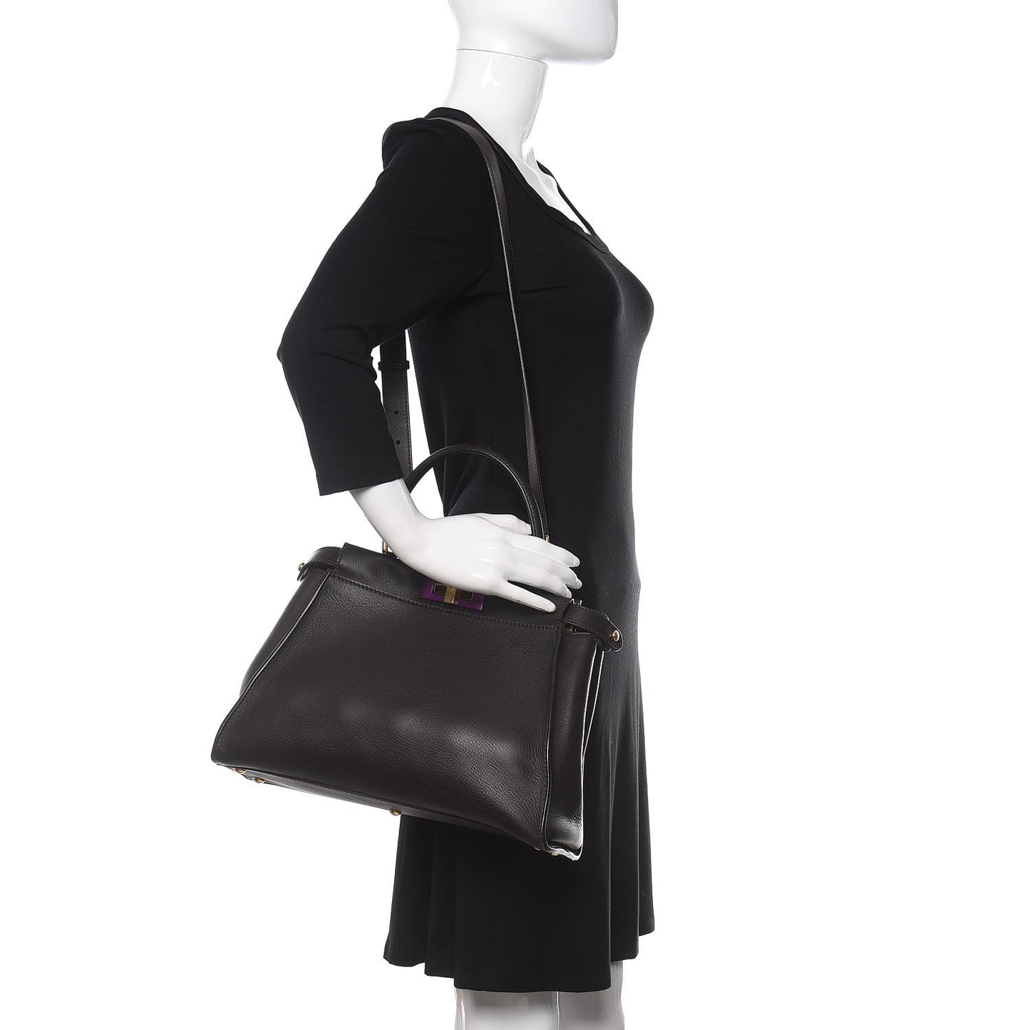 ENDI Vitello Seta Shiny Nappa Medium Peekaboo Iconic Satchel Dark Brown Purple