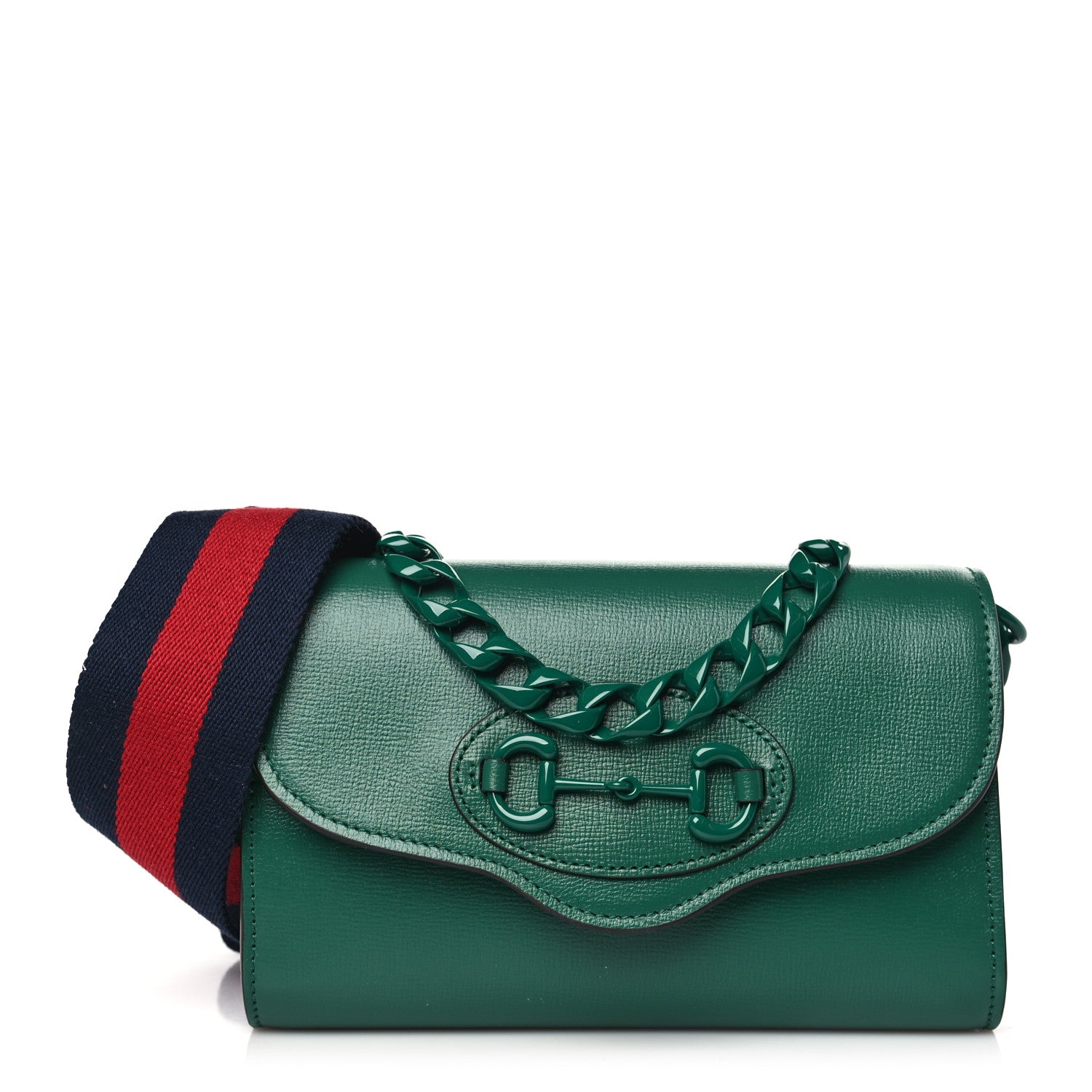Gucci Azalea Calfskin Web Monochrome Mini Horsebit 1955 Chain Shoulder Bag Emerald 1 of 8
