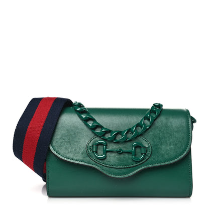 Gucci Azalea Calfskin Web Monochrome Mini Horsebit 1955 Chain Shoulder Bag Emerald 1 of 8