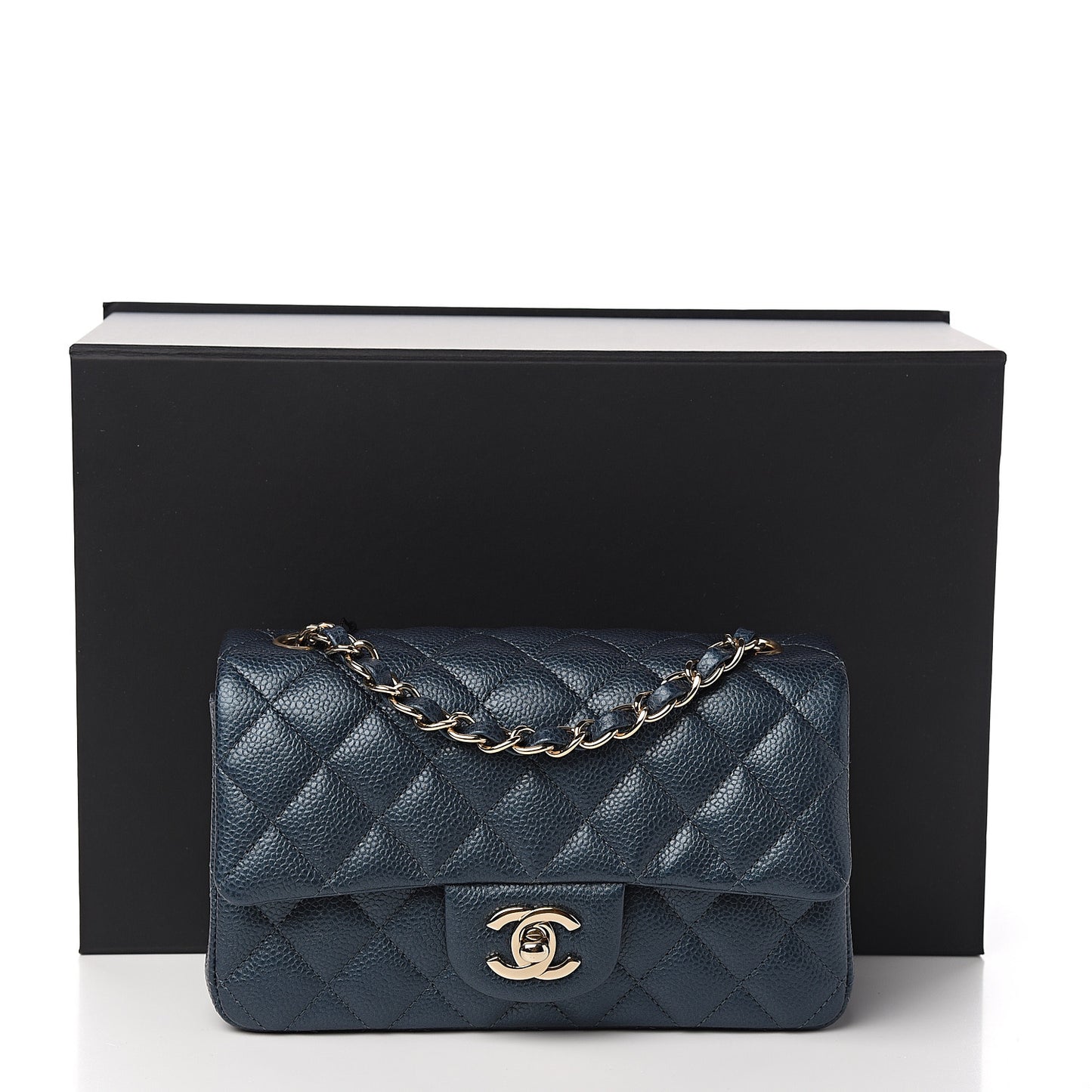 Iridescent Caviar Quilted Mini Rectangular Flap Dark Blue