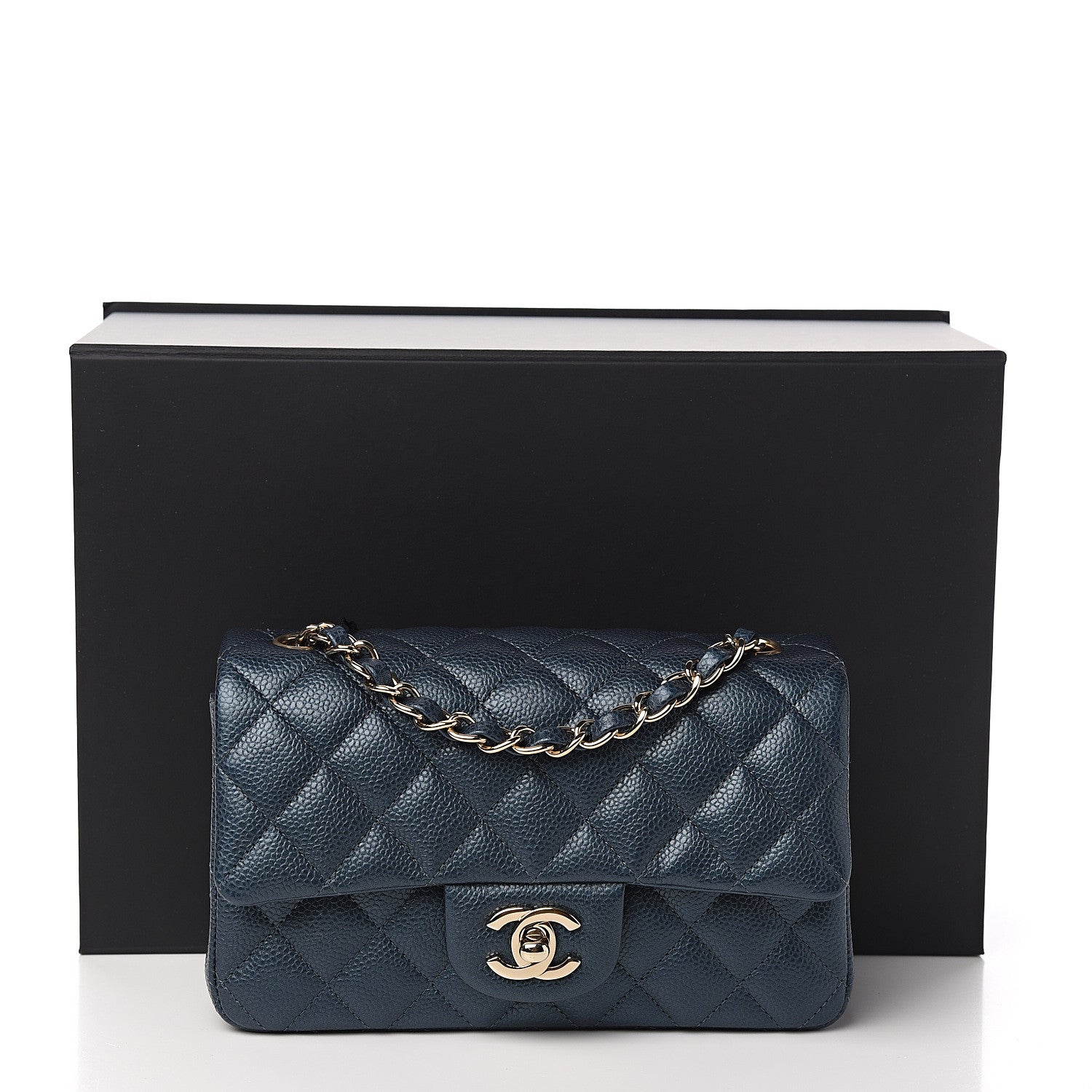 Chanel Iridescent Caviar Quilted Mini Rectangular Flap Dark Blue 10 of 10