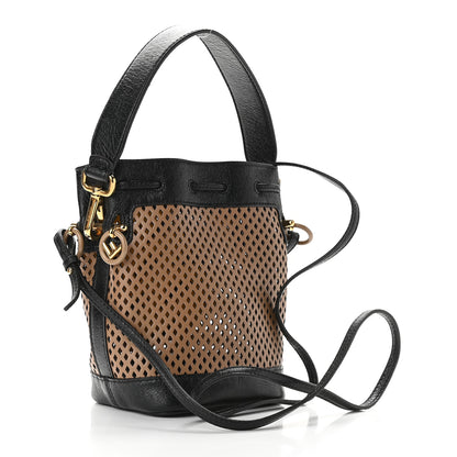 Fendi Vitello Liberty Glossy Lambskin F is Fendi Perforated Mini Mon Tresor Bucket Bag Sand Mimosa Black 3 of 10