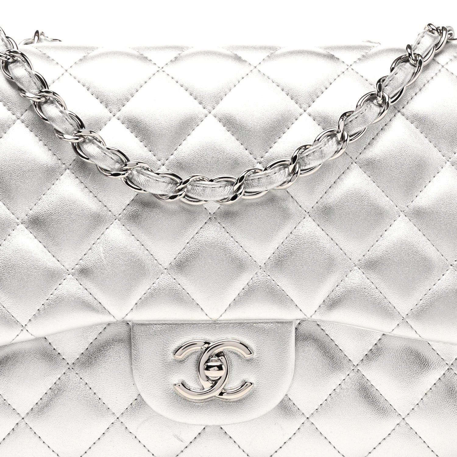 Chanel Metallic Lambskin Quilted Jumbo Single Flap Silver 1210596