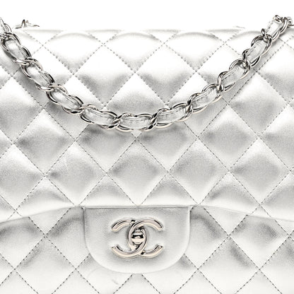 Chanel Metallic Lambskin Quilted Jumbo Single Flap Silver 8 of 10