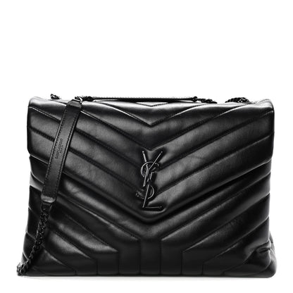 Saint Laurent Calfskin Y Quilted Monogram Medium Loulou Chain Satchel Black 1 of 14