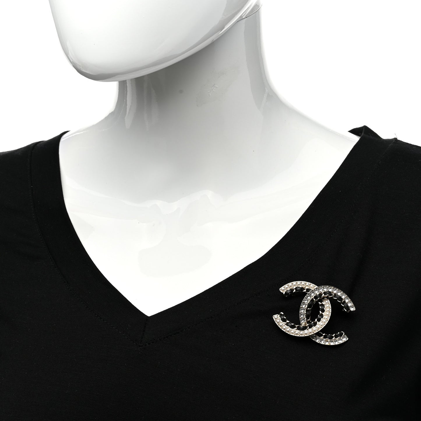 Lambskin Crystal CC Chain Brooch Black Gold