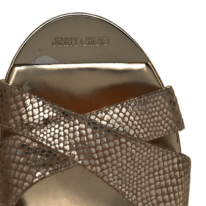 Jimmy Choo Metallic Suede Snakeskin Embossed Prima Cork Wedge Sandals 36.5 Gold 9 of 11