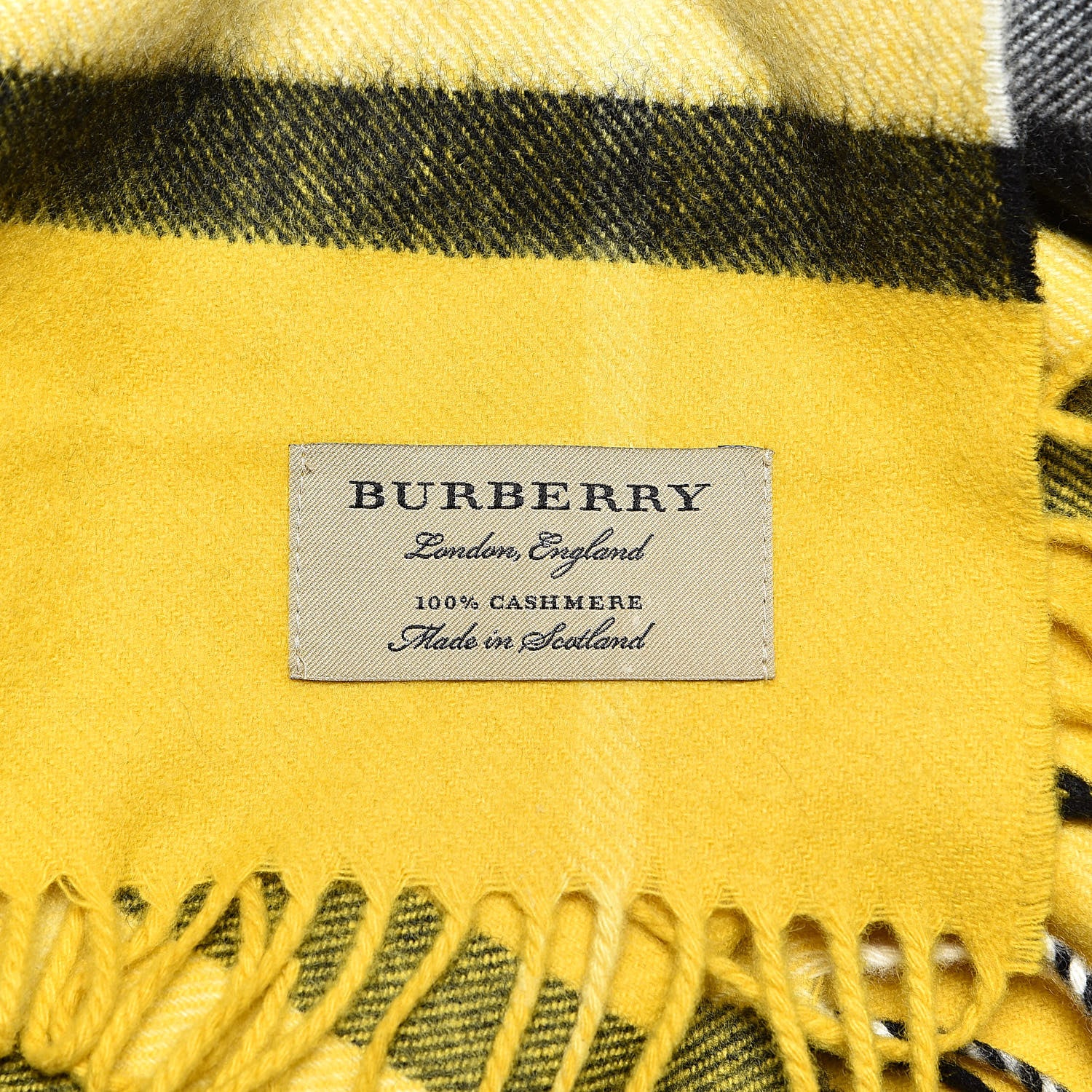 Burberry Cashmere Giant Check Fringe Scarf Yellow 5 of 5