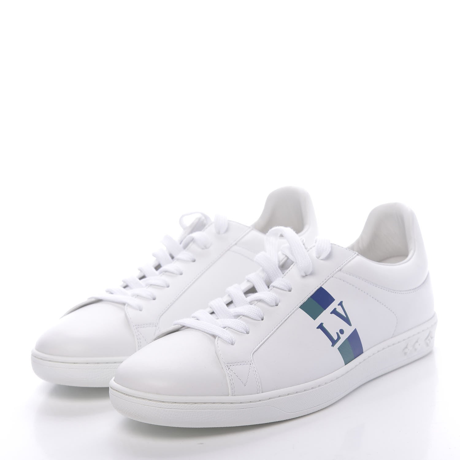 Louis Vuitton Calfskin Luxembourg Sneakers 7.5 White Bleu 3 of 8