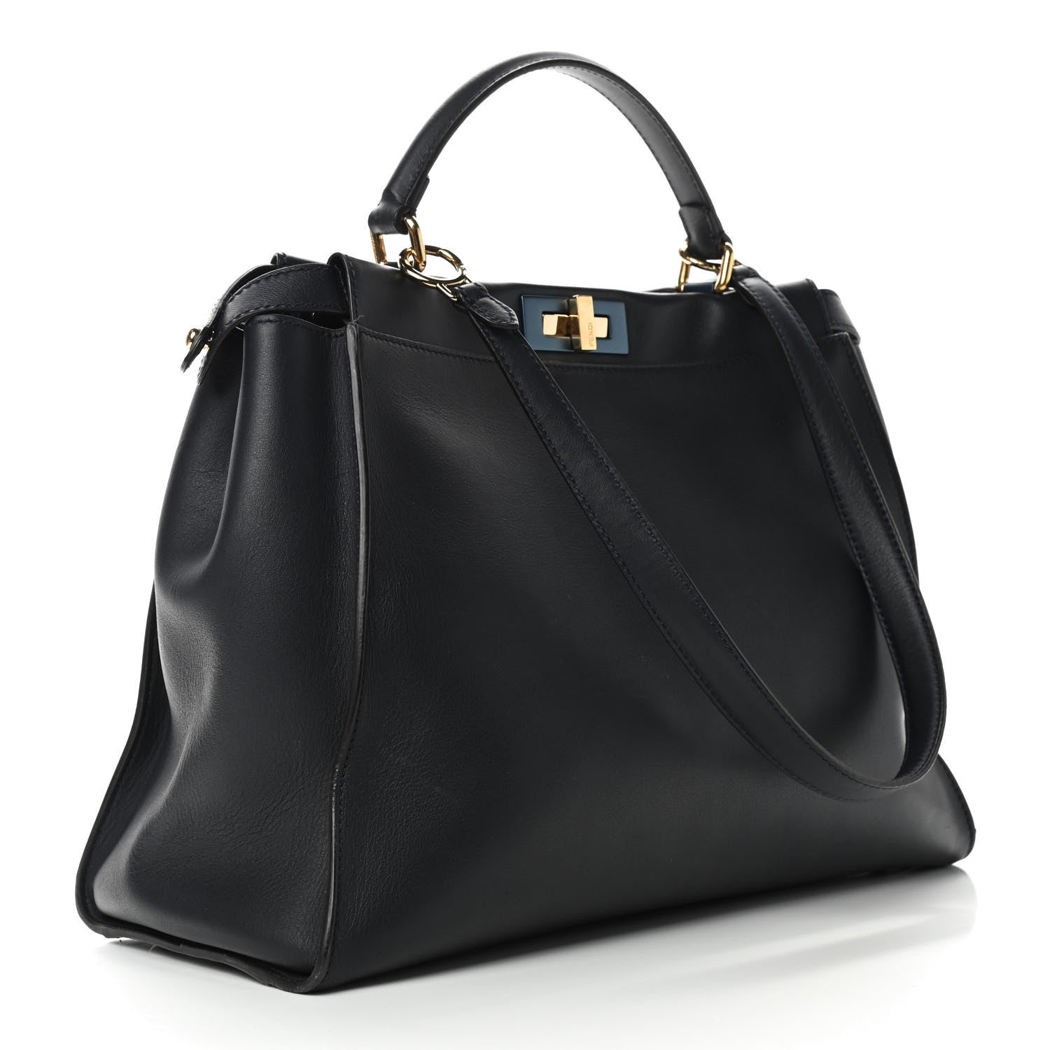 Fendi Vitello Seta Shiny Nappa Large Peekaboo Iconic Satchel Blue Notte Turchese 2 of 9