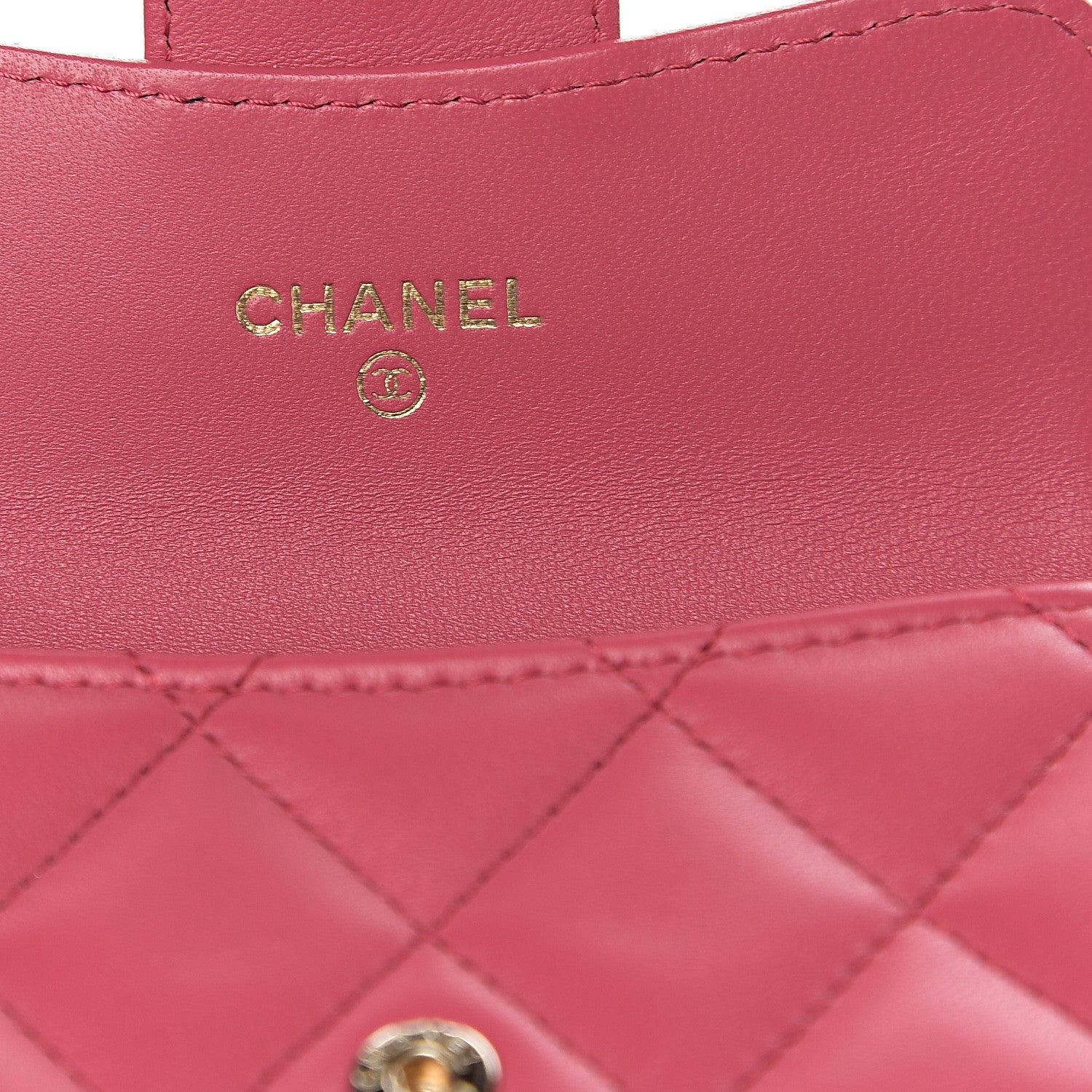 Chanel Lambskin Quilted Flap Card Holder Wallet Dark Pink 5 of 7