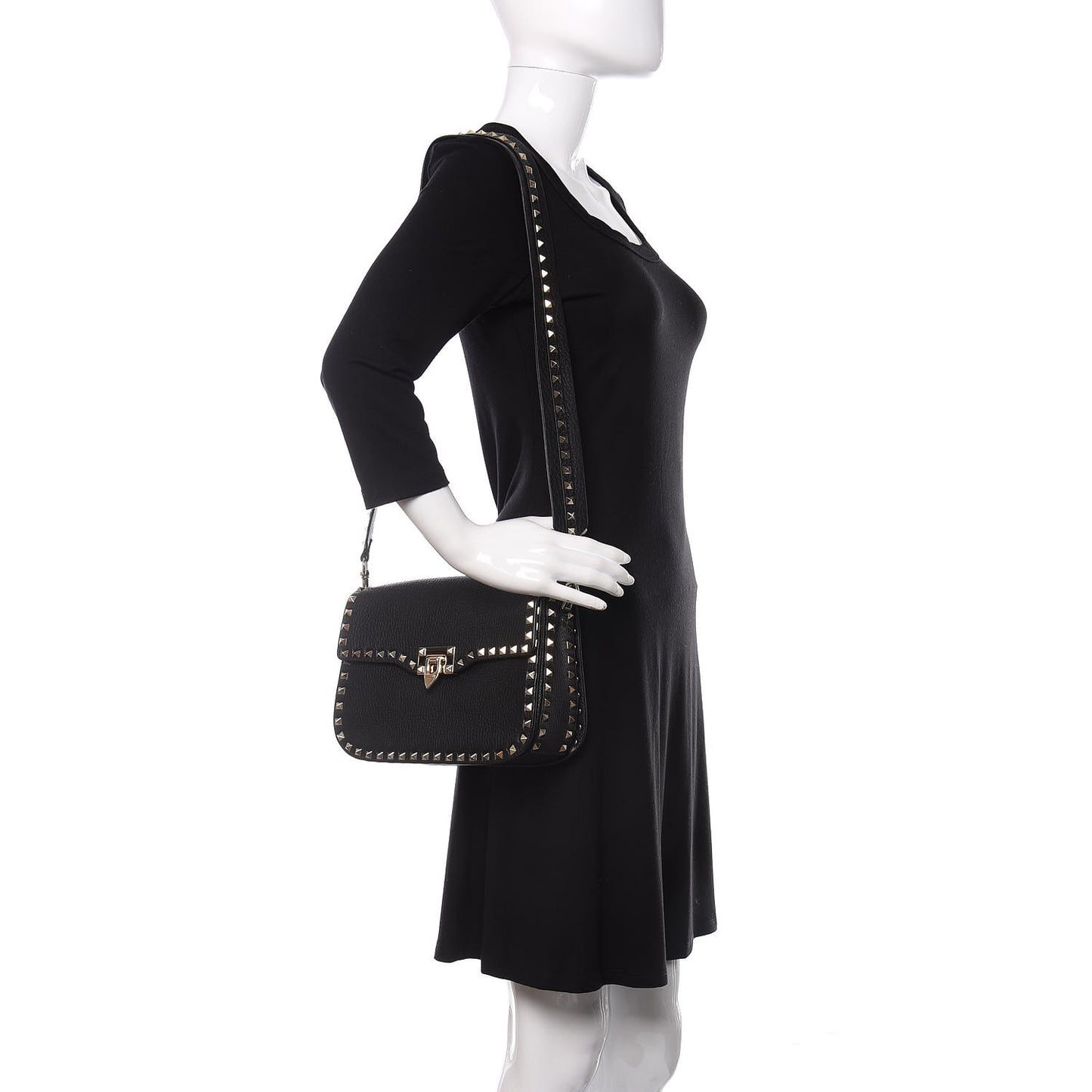 Pebbled Calfskin Medium Rockstud Flap Saddle Bag Black