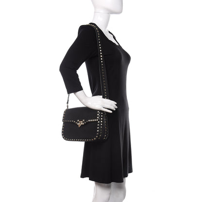 Valentino Garavani Pebbled Calfskin Medium Rockstud Flap Saddle Bag Black 2 of 9