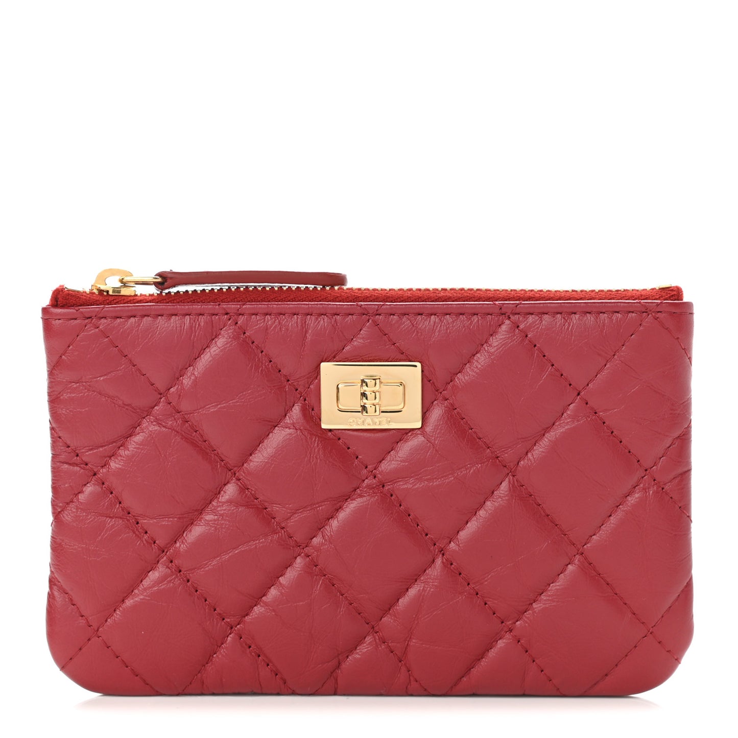Aged Calfskin Quilted Small Reissue Cosmetic Case Red