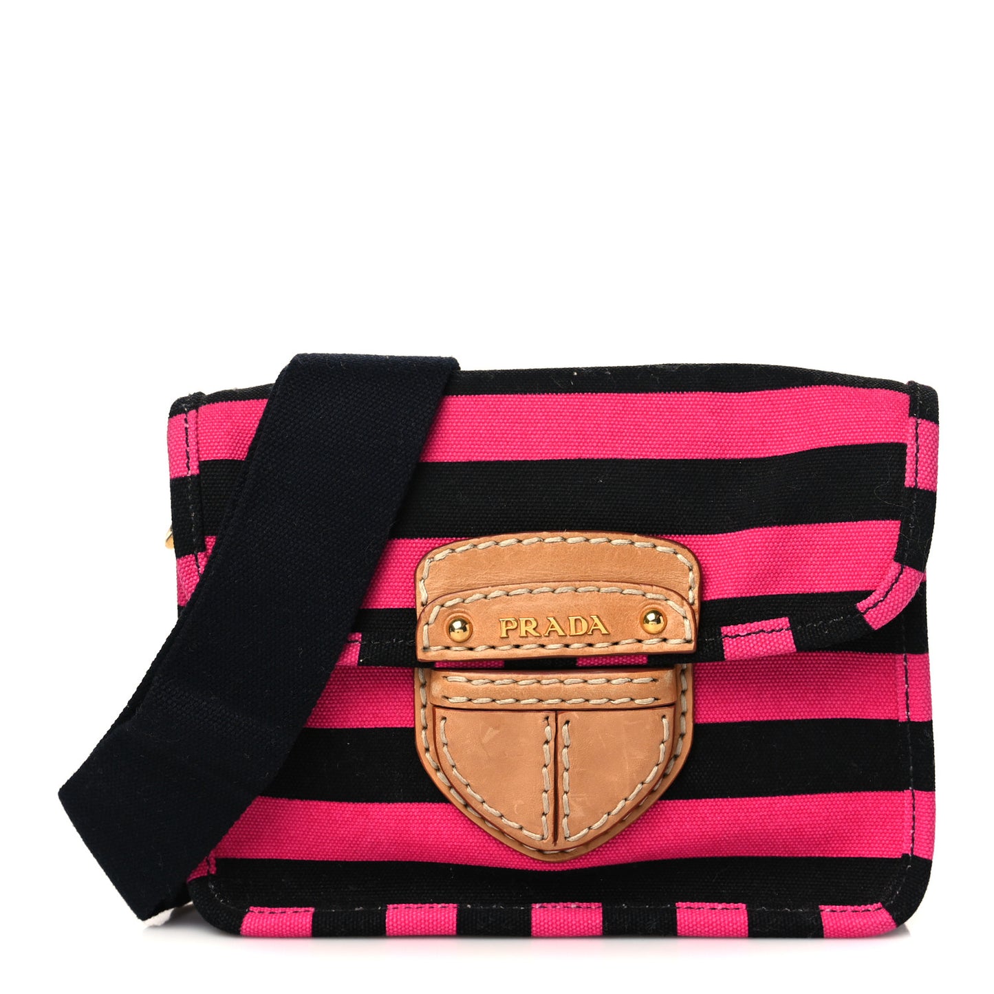 Canvas Canapa Righe Striped Mini Shoulder Bag Fuxia