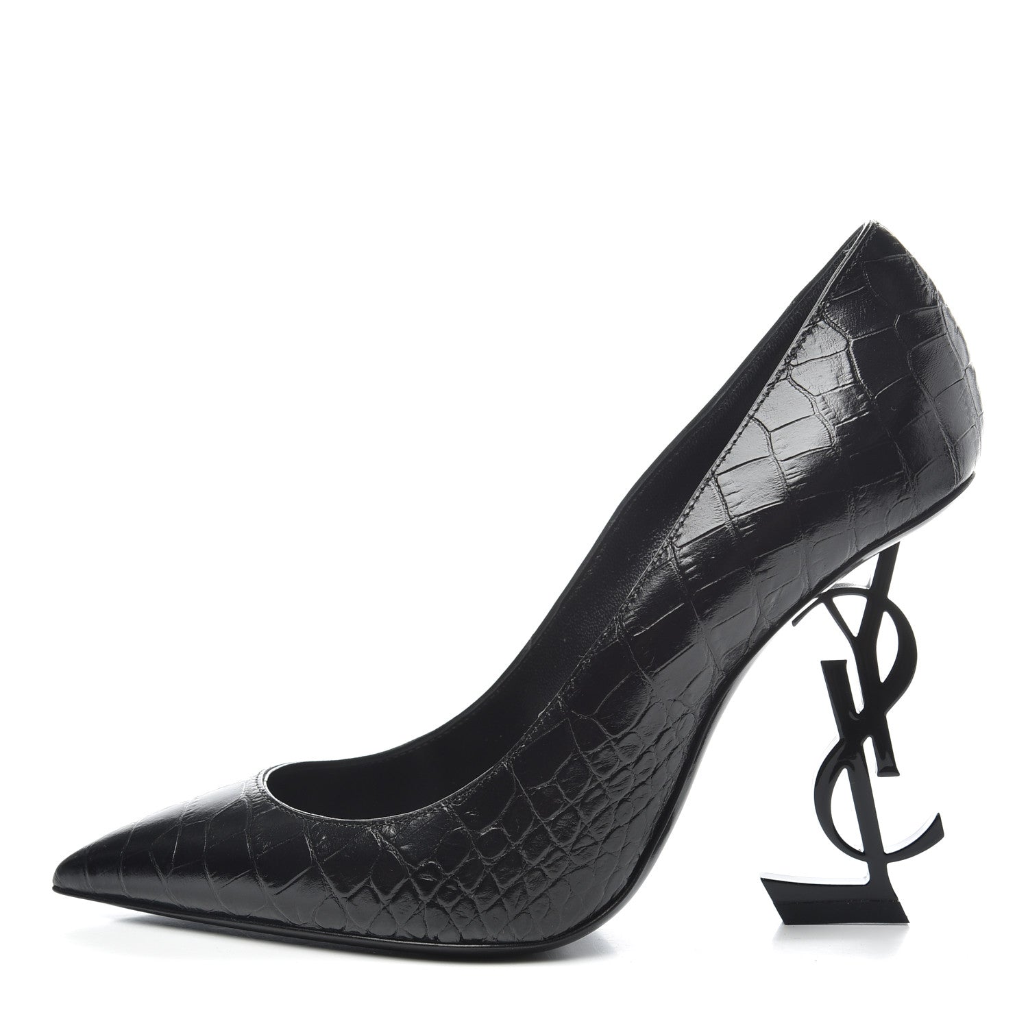 Saint Laurent Calfskin Crocodile Embossed Opyum 110 Pumps 36.5 Black 1 of 9
