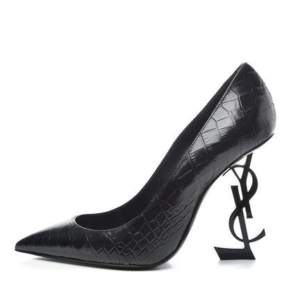 Saint Laurent Calfskin Crocodile Embossed Opyum 110 Pumps 36.5 Black 1 of 9